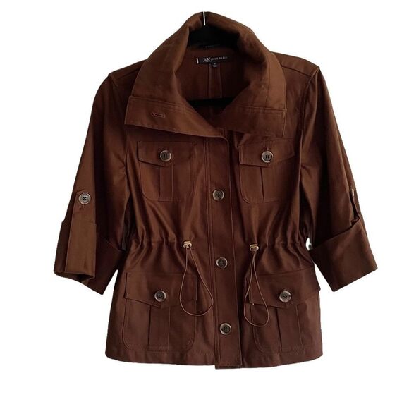 ANNE KLEIN Brown Cotton Stretch Button Front Jacket With Wide Sleeves M - Picture 3 of 8